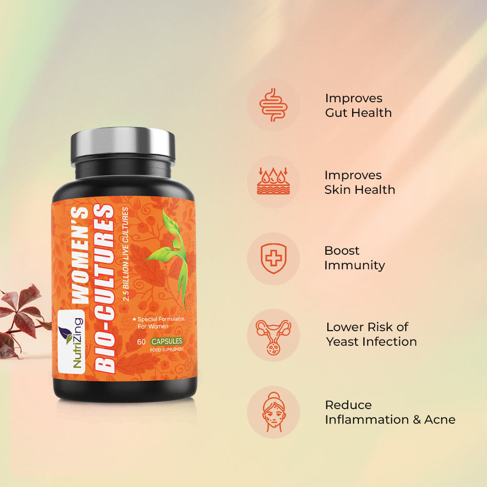 Advanced Probiotics | The Live Cultures for Women| 2.5 Billion CFUs per serving - 60 Capsules | Vegan & No Dairy | Made in UK by NutriZing