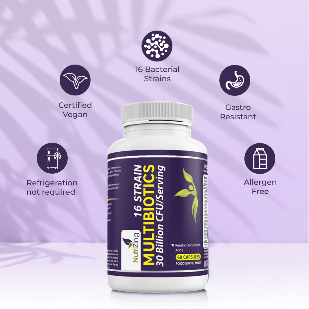 BioCultures Complex - 16 Live Strains with 30 Billion CFU/Serving for Digestive Wellbeing | With Lactobacillus Acidophilus and Bifidobacterium | Made in UK by Nutrizing