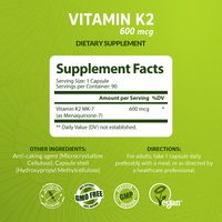 Vegan Vitamin K2 MK-7 600mcg | 90 Capsules | Supports Maintenance of Normal Bones | Made in UK by NutriZing