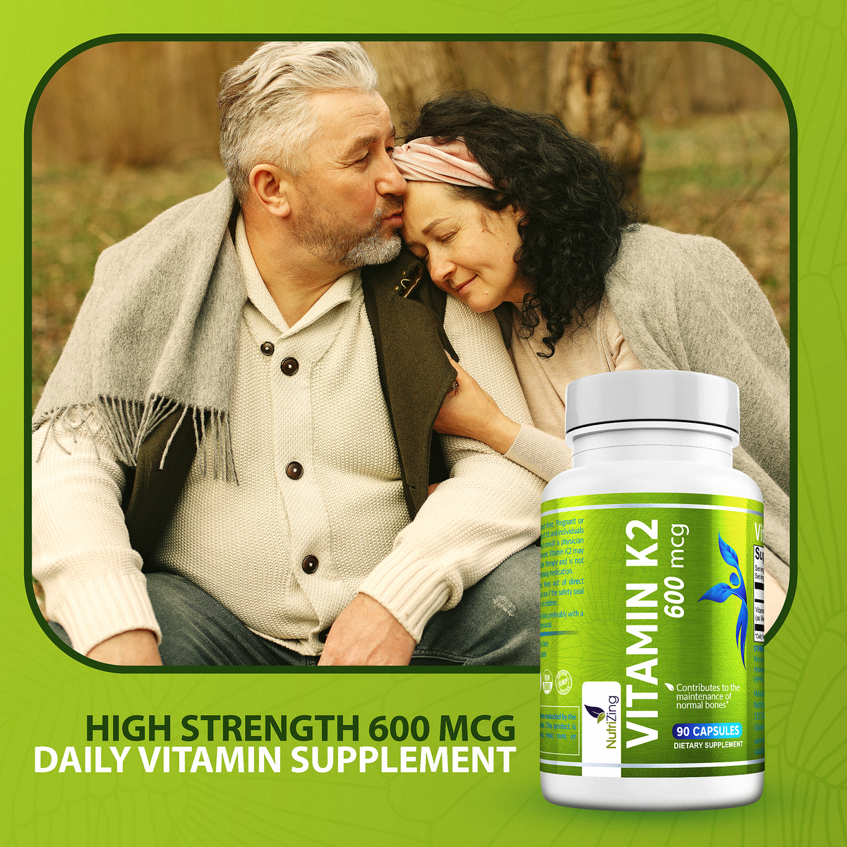 Vegan Vitamin K2 MK-7 600mcg | 90 Capsules | Supports Maintenance of Normal Bones | Made in UK by NutriZing